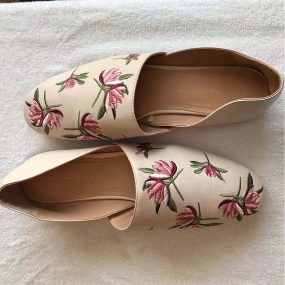 ZARA Trafluc women’s floral embroidered flats.  Blush.  Size 41. - Picture 2 of 9